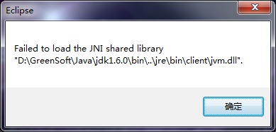 解决Eclipse无法打开Failed to load the JNI shared library