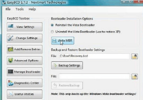 EasyBcd软件修复Vista